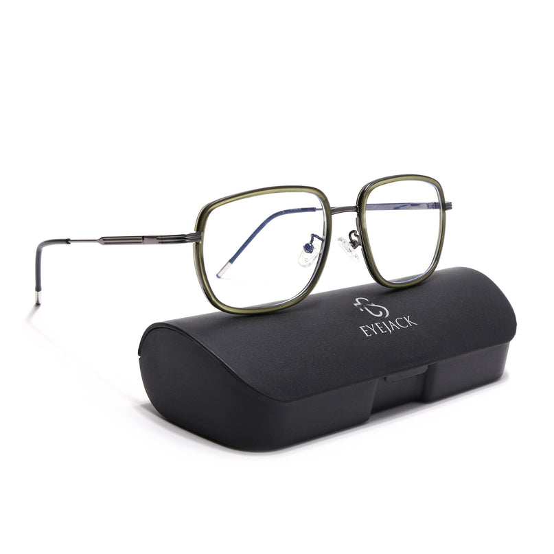 Eyejack Green & Grey Square Eyeglasses for Men & Women (2501FCL1543-C6)