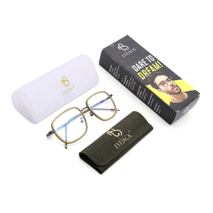 Eyejack Light Green & Grey Square Eyeglasses for Men & Women (2501FCL1544-C7)