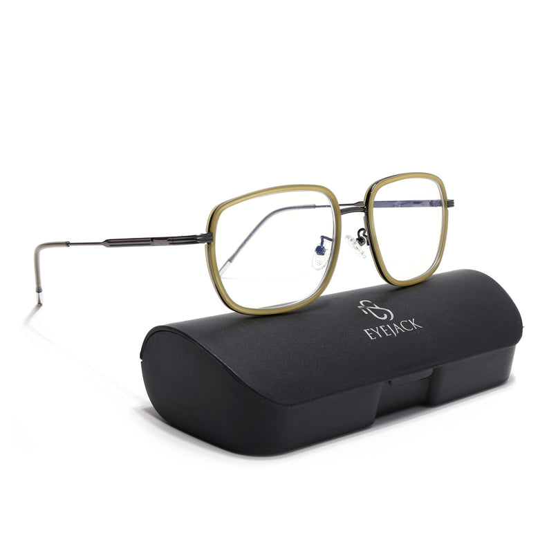 Eyejack Light Green & Grey Square Eyeglasses for Men & Women (2501FCL1544-C7)