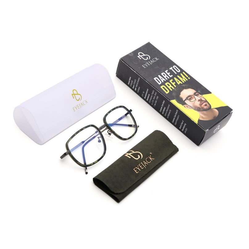 Eyejack Olive & Grey Square Eyeglasses for Men & Women (2501FCL1545-C8)