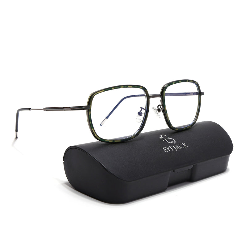 Eyejack Olive & Grey Square Eyeglasses for Men & Women (2501FCL1545-C8)