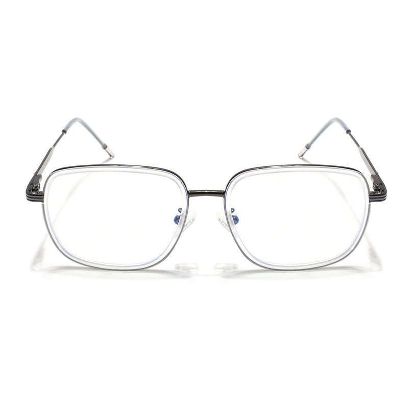 Eyejack Transparent & Grey Square Eyeglasses for Men & Women (2501FCL1546-C9)