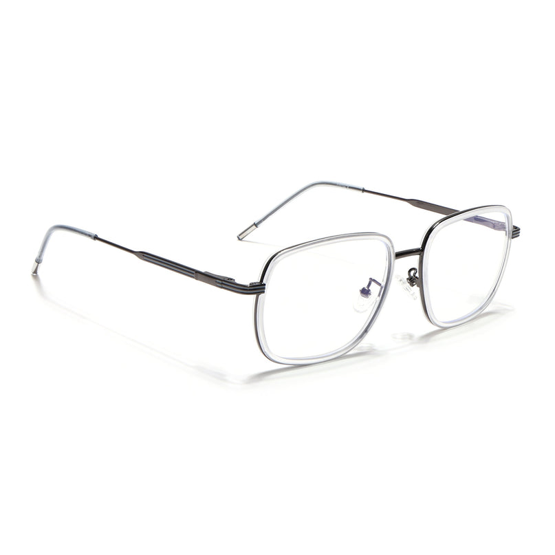 Eyejack Transparent & Grey Square Eyeglasses for Men & Women (2501FCL1546-C9)