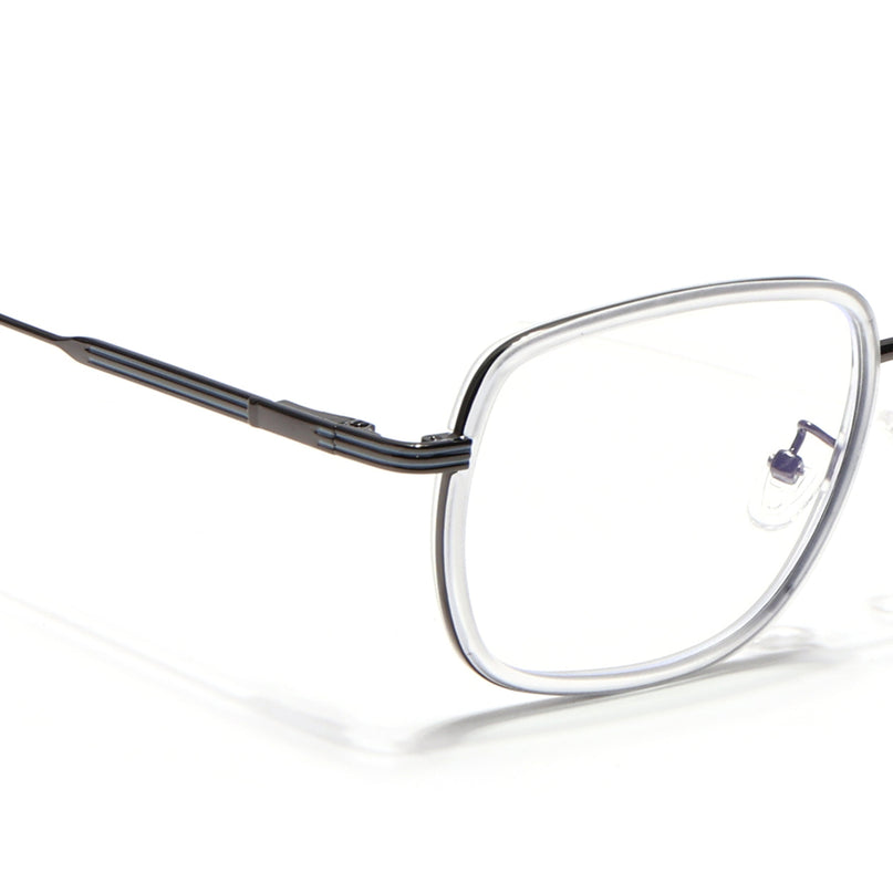 Eyejack Transparent & Grey Square Eyeglasses for Men & Women (2501FCL1546-C9)