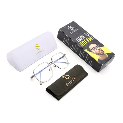 Eyejack Transparent & Grey Square Eyeglasses for Men & Women (2501FCL1546-C9)