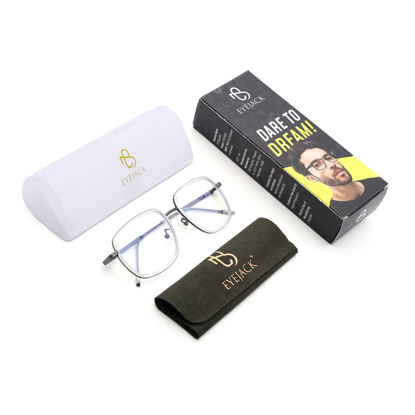 Eyejack Transparent & Grey Square Eyeglasses for Men & Women (2501FCL1546-C9)
