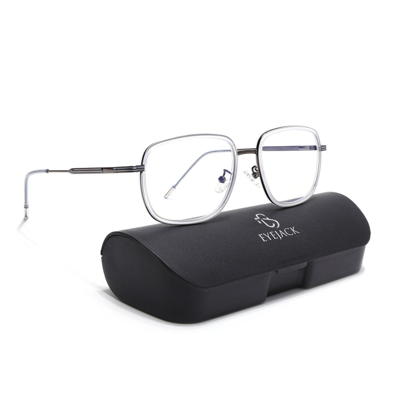 Eyejack Transparent & Grey Square Eyeglasses for Men & Women (2501FCL1546-C9)