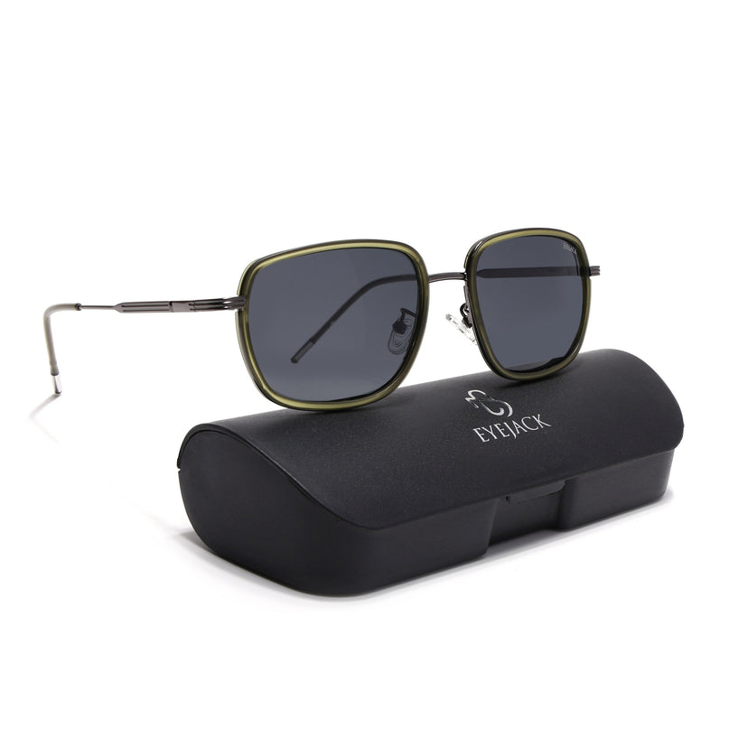 Eyejack Green & Grey Square Polarized Sunglasses for Men & Women (2501PCL1466)