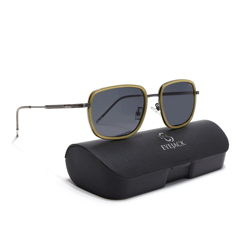 Eyejack Light Green & Grey Square Polarized Sunglasses for Men & Women (2501PCL1467)