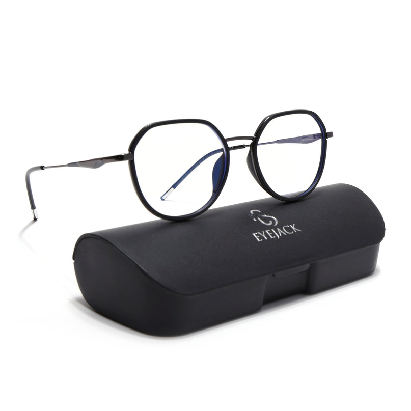 Eyejack Black & Grey Round Eyeglasses for Men & Women (2502FCL1547-C1)