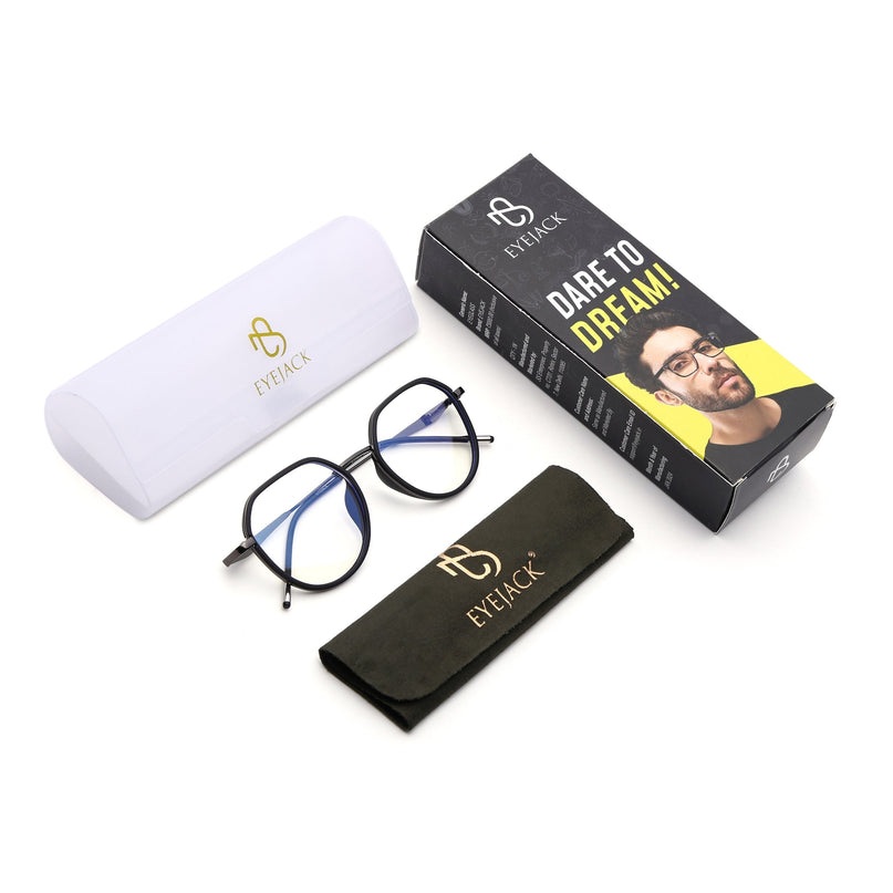 Eyejack Black & Grey Round Eyeglasses for Men & Women (2502FCL1547-C1)