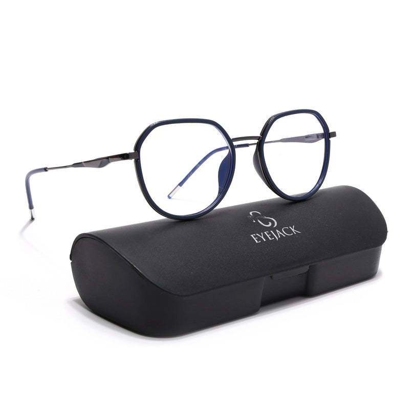 Eyejack Blue & Grey Round Eyeglasses for Men & Women (2502FCL1548-C2)