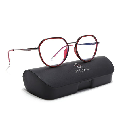 Eyejack Red & Grey Round Eyeglasses for Men & Women (2502FCL1549-C3)
