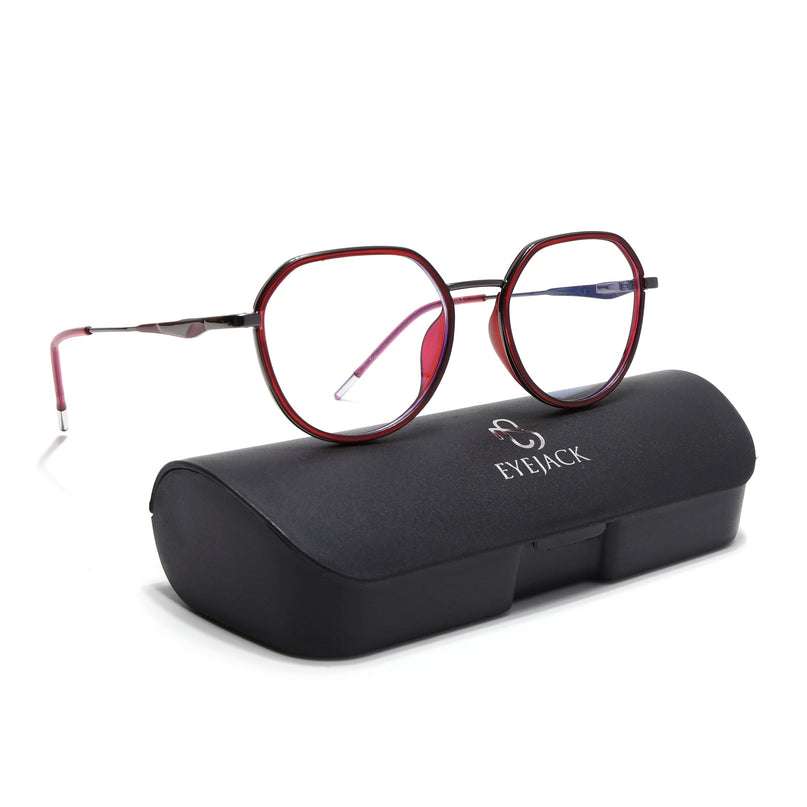 Eyejack Red & Grey Round Eyeglasses for Men & Women (2502FCL1549-C3)