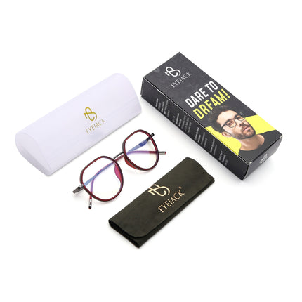 Eyejack Red & Grey Round Eyeglasses for Men & Women (2502FCL1549-C3)