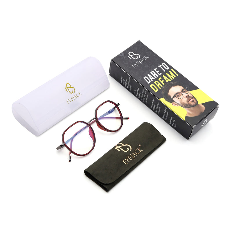 Eyejack Red & Grey Round Eyeglasses for Men & Women (2502FCL1549-C3)