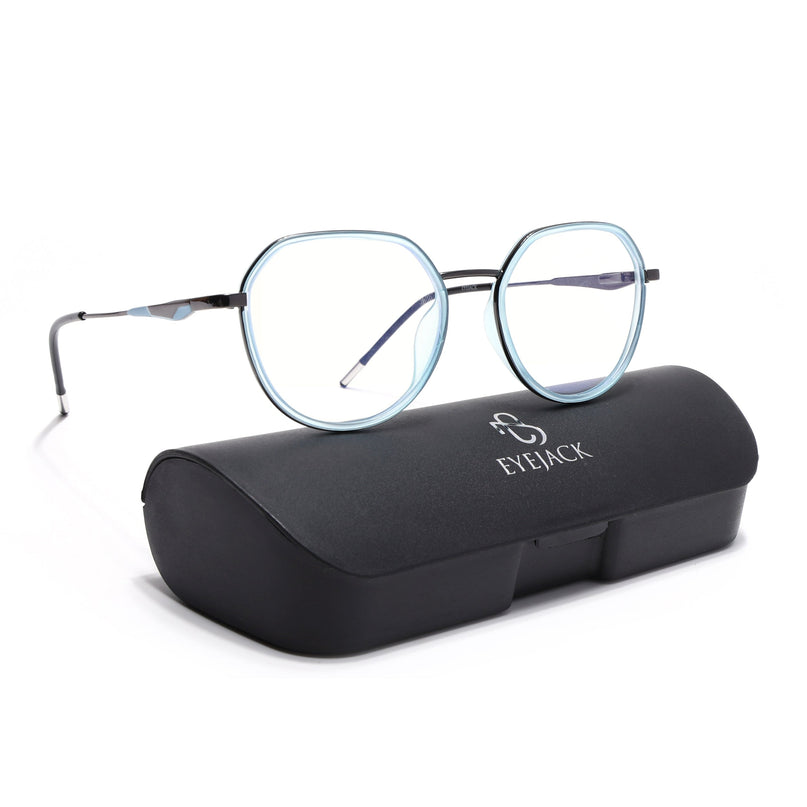 Eyejack Sky Blue & Grey Round Eyeglasses for Men & Women (2502FCL1550-C4)