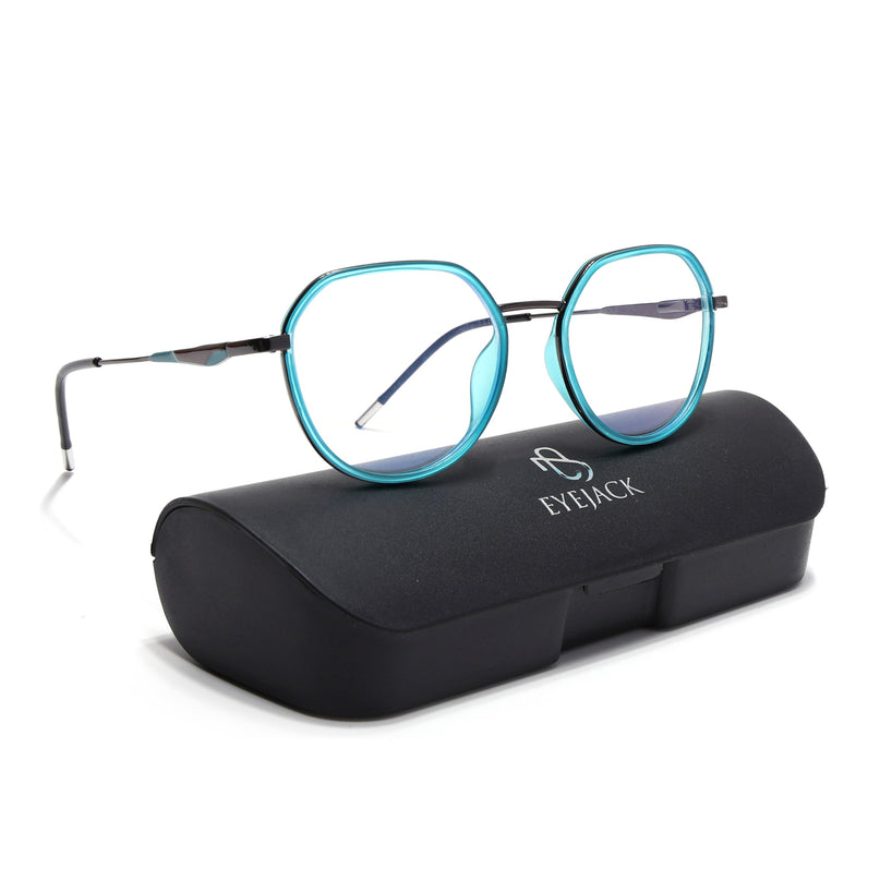 Eyejack Sea Green & Grey Round Eyeglasses for Men & Women (2502FCL1551-C5)
