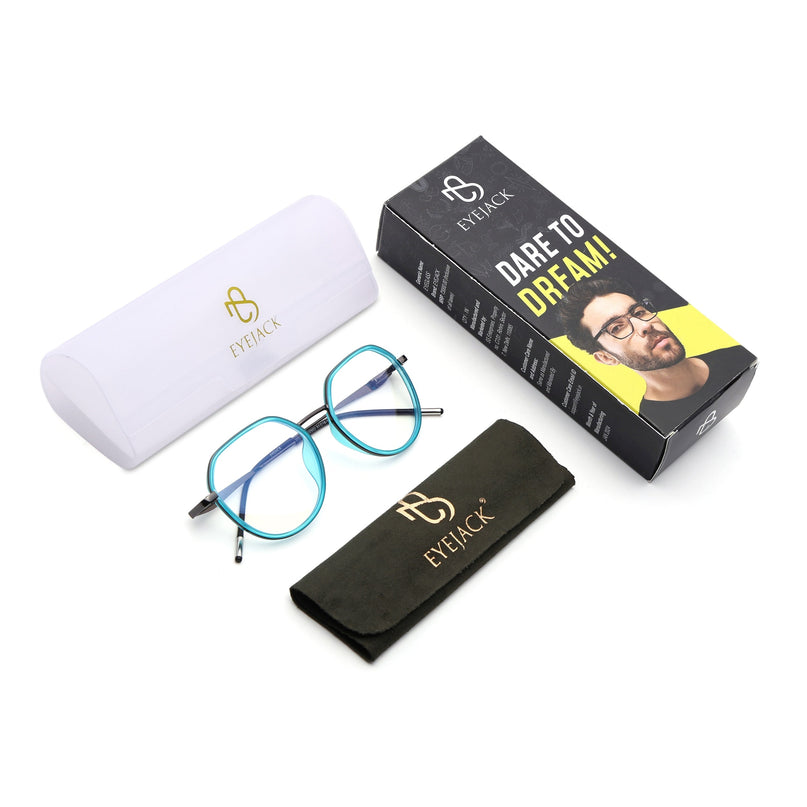 Eyejack Sea Green & Grey Round Eyeglasses for Men & Women (2502FCL1551-C5)