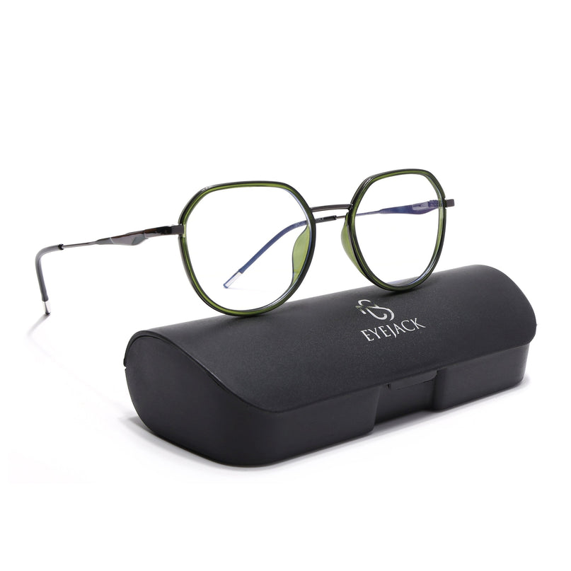 Eyejack Green & Grey Round Eyeglasses for Men & Women (2502FCL1552-C6)