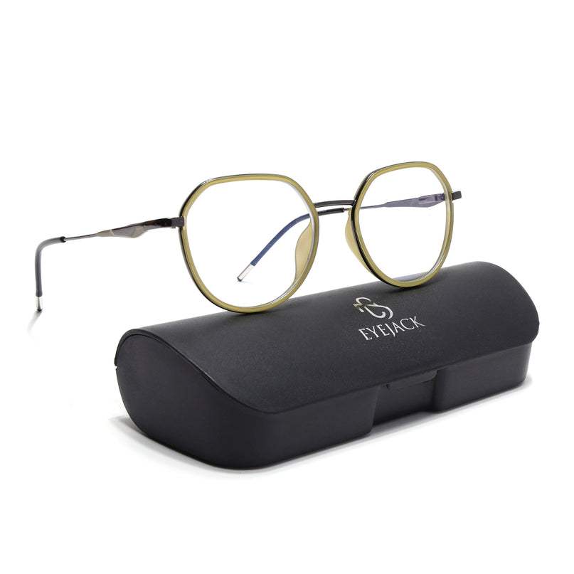 Eyejack Light Green & Grey Round Eyeglasses for Men & Women (2502FCL1553-C7)