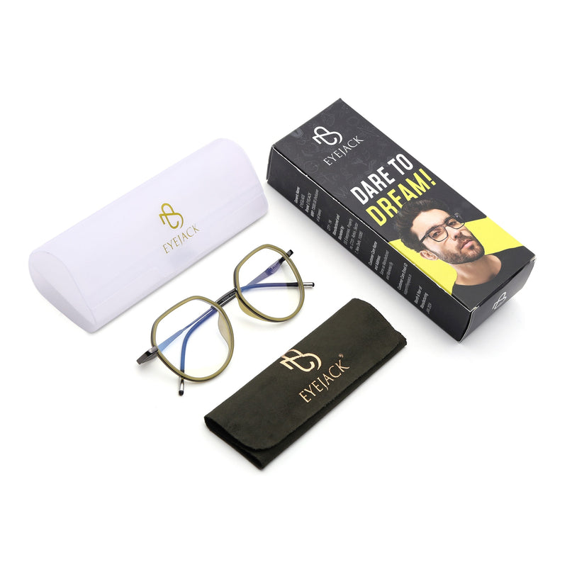 Eyejack Light Green & Grey Round Eyeglasses for Men & Women (2502FCL1553-C7)