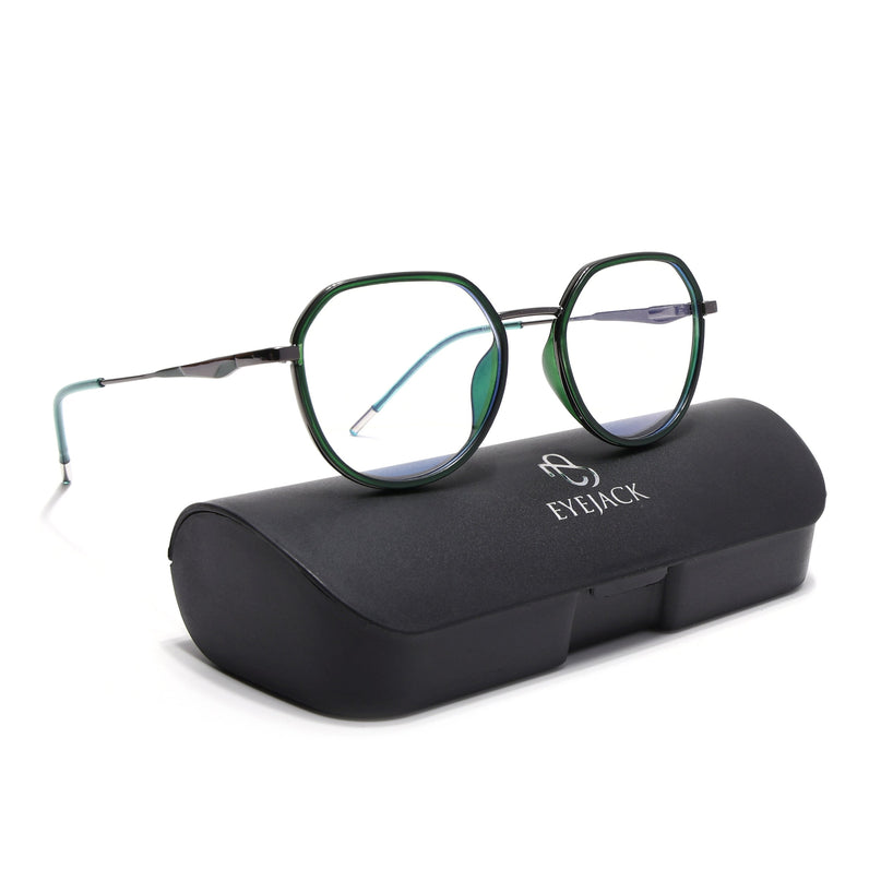 Eyejack Olive & Grey Round Eyeglasses for Men & Women (2502FCL1554-C8)