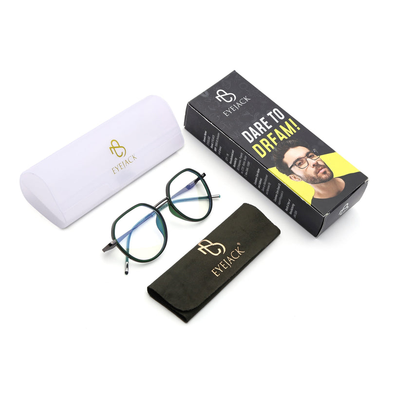 Eyejack Olive & Grey Round Eyeglasses for Men & Women (2502FCL1554-C8)