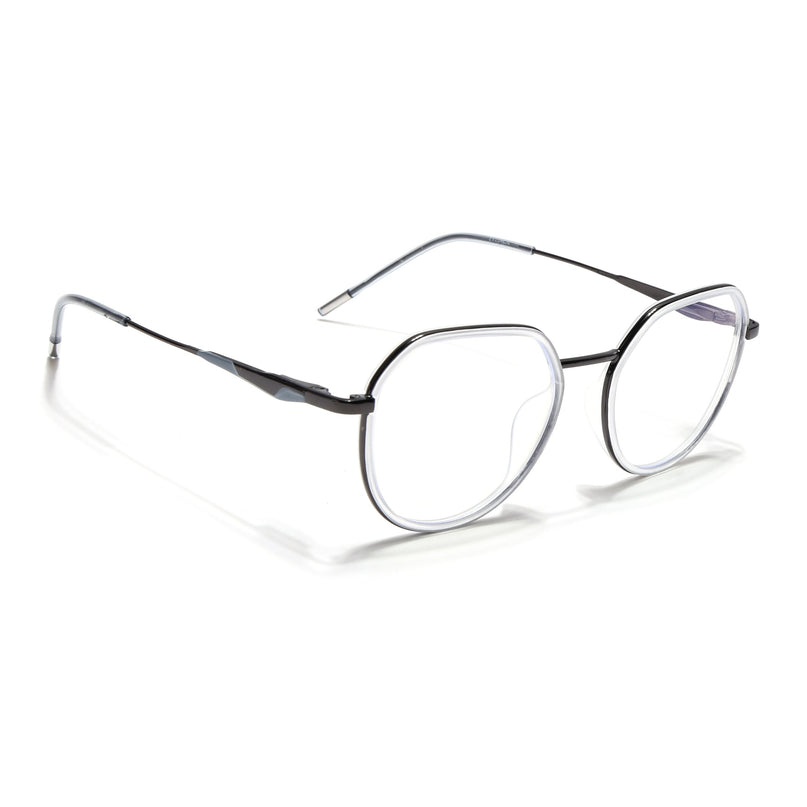 Eyejack Transparent & Grey Round Eyeglasses for Men & Women (2502FCL1555-C9)