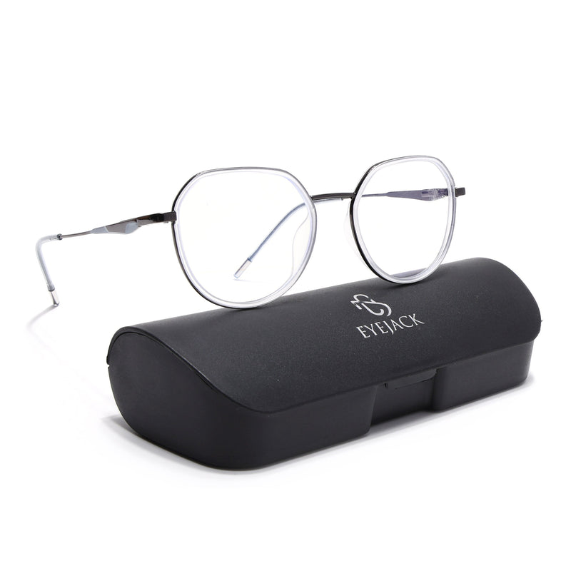 Eyejack Transparent & Grey Round Eyeglasses for Men & Women (2502FCL1555-C9)