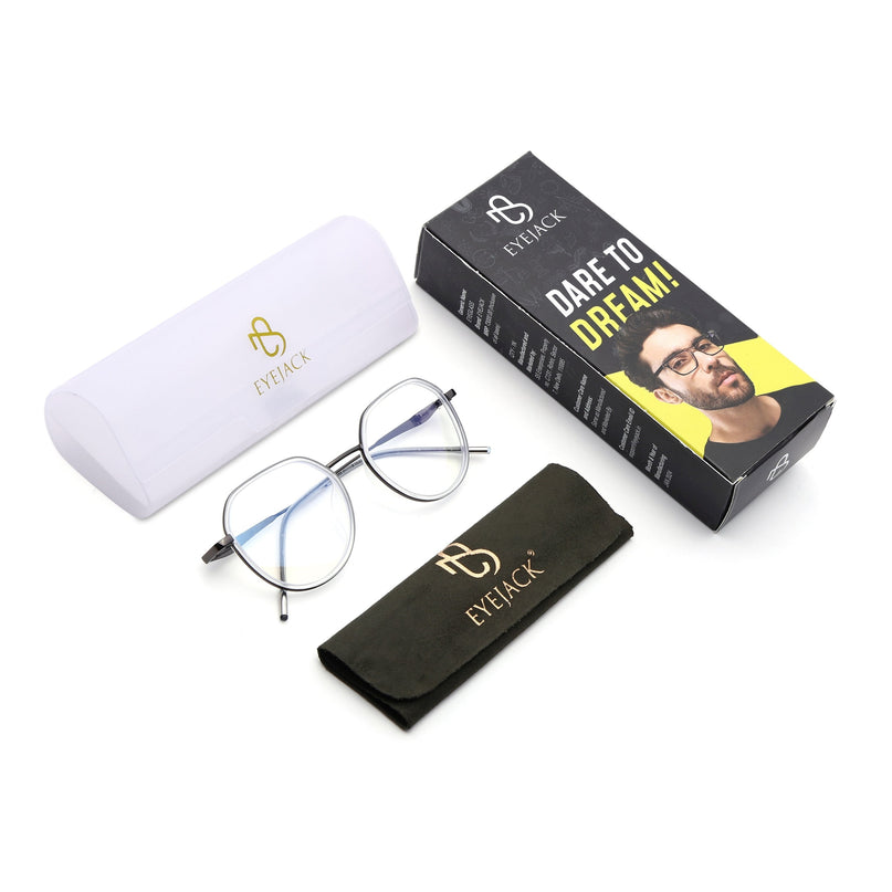 Eyejack Transparent & Grey Round Eyeglasses for Men & Women (2502FCL1555-C9)