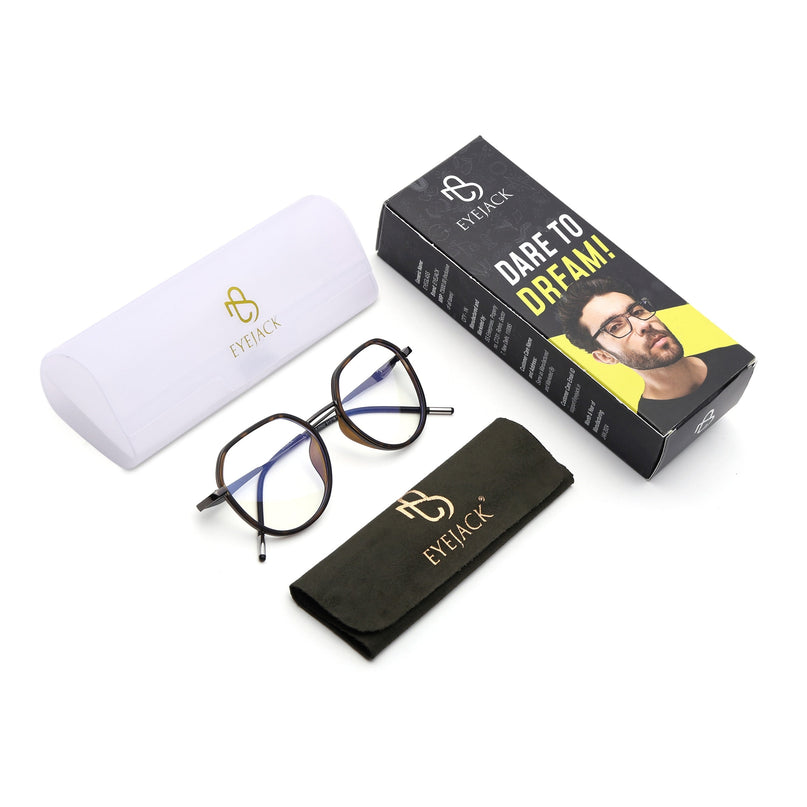 Eyejack Demi Brown & Grey Round Eyeglasses for Men & Women (2502FCL1556-C10)