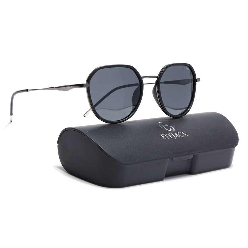 Eyejack Black & Grey Round Polarized Sunglasses for Men & Women (2502PCL1470)