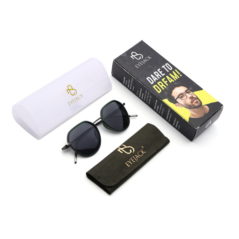 Eyejack Green & Grey Round Polarized Sunglasses for Men & Women (2502PCL1475)