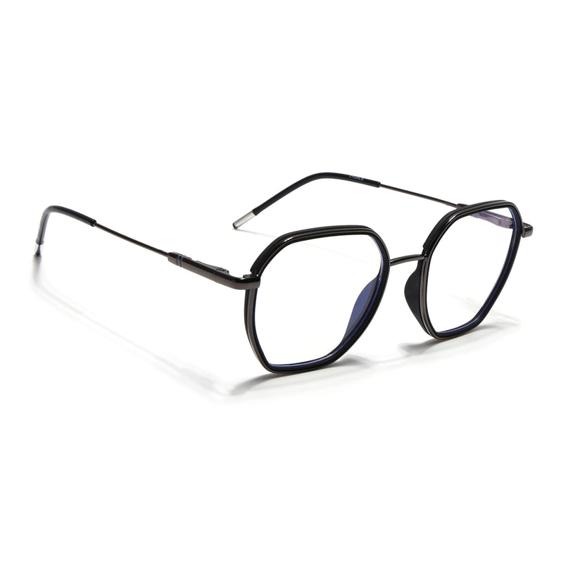 Eyejack Black & Grey Hexagonal Eyeglasses for Men & Women (2503FCL1557-C1)