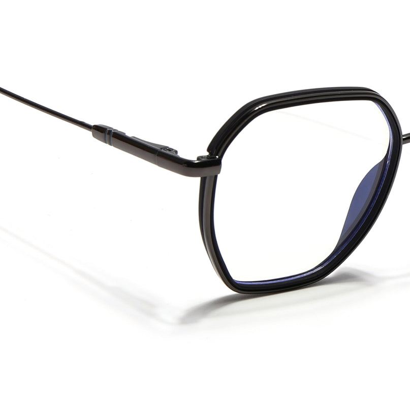 Eyejack Black & Grey Hexagonal Eyeglasses for Men & Women (2503FCL1557-C1)