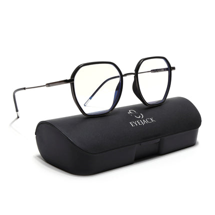 Eyejack Black & Grey Hexagonal Eyeglasses for Men & Women (2503FCL1557-C1)