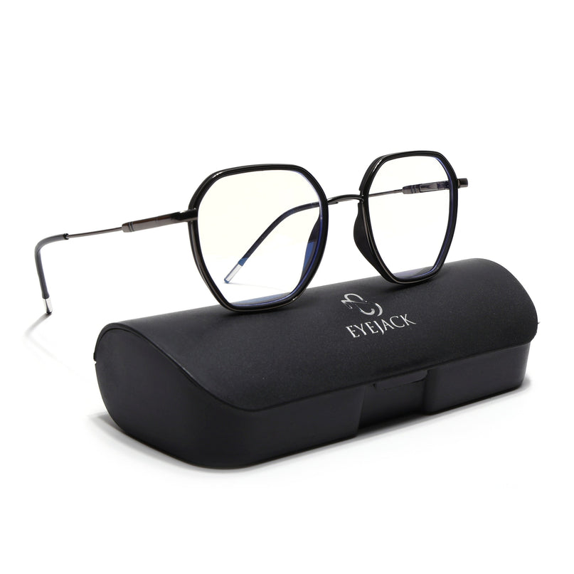 Eyejack Black & Grey Hexagonal Eyeglasses for Men & Women (2503FCL1557-C1)