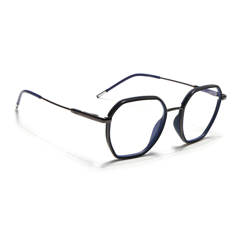 Eyejack Blue & Grey Hexagonal Eyeglasses for Men & Women (2503FCL1558-C2)