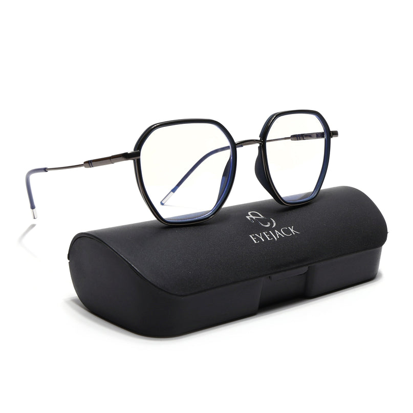 Eyejack Blue & Grey Hexagonal Eyeglasses for Men & Women (2503FCL1558-C2)