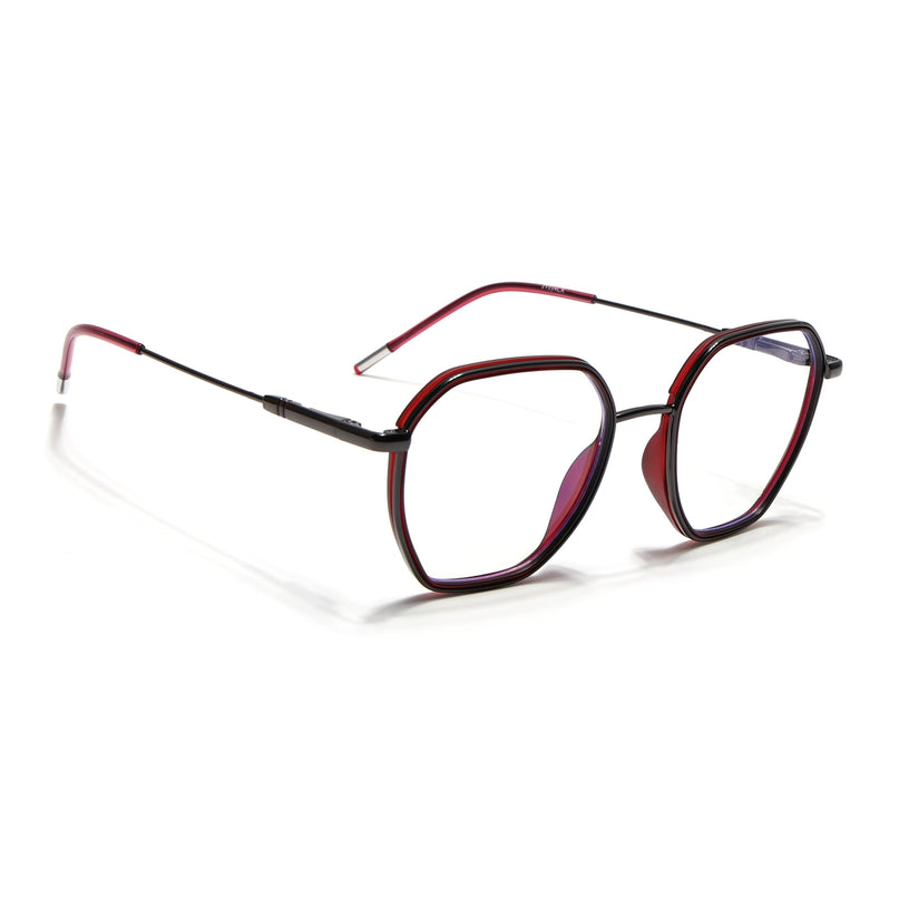 Eyejack Red & Grey Hexagonal Eyeglasses for Men & Women (2503FCL1559-C3)