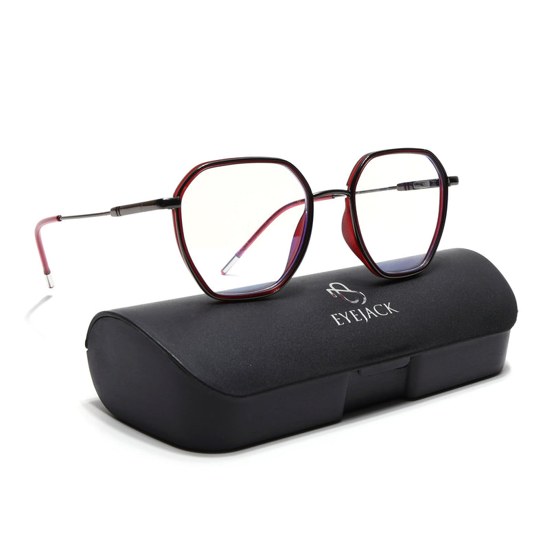 Eyejack Red & Grey Hexagonal Eyeglasses for Men & Women (2503FCL1559-C3)