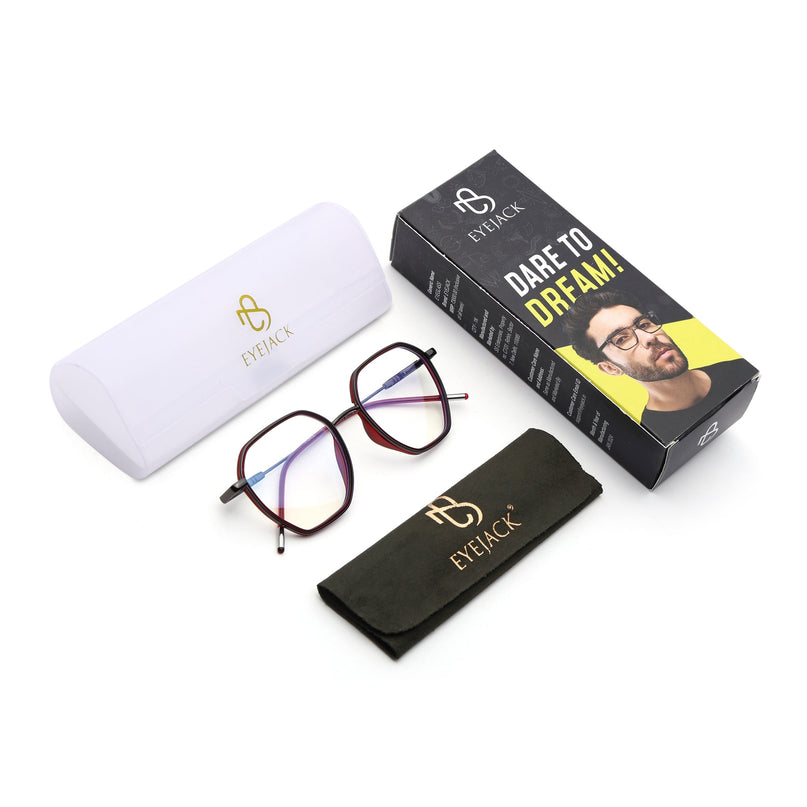 Eyejack Red & Grey Hexagonal Eyeglasses for Men & Women (2503FCL1559-C3)