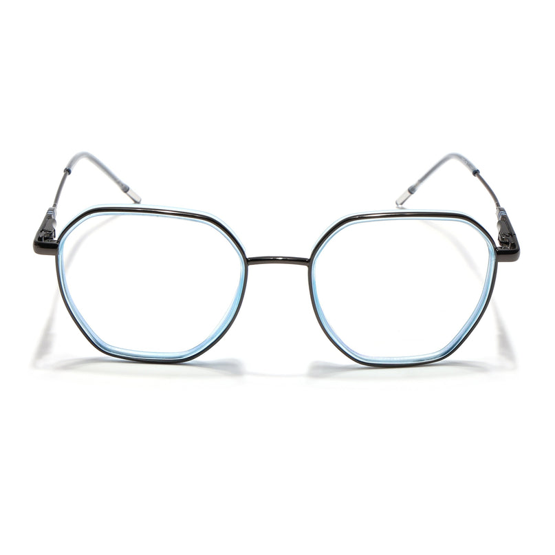 Eyejack Sky Blue & Grey Hexagonal Eyeglasses for Men & Women (2503FCL1560-C4)
