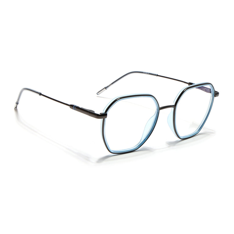Eyejack Sky Blue & Grey Hexagonal Eyeglasses for Men & Women (2503FCL1560-C4)
