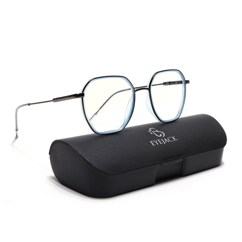 Eyejack Sky Blue & Grey Hexagonal Eyeglasses for Men & Women (2503FCL1560-C4)