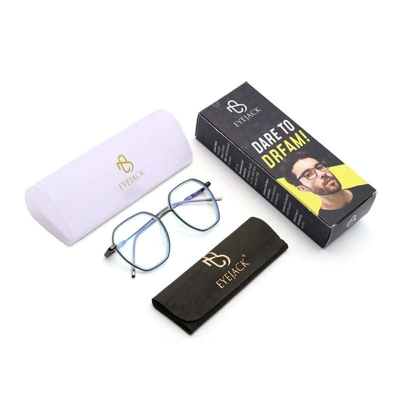 Eyejack Sky Blue & Grey Hexagonal Eyeglasses for Men & Women (2503FCL1560-C4)