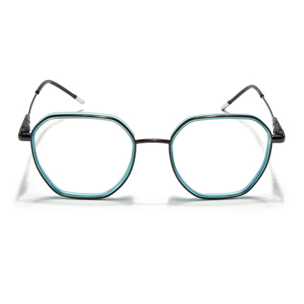 Eyejack Sea Green & Grey Hexagonal Eyeglasses for Men & Women (2503FCL1561-C5)