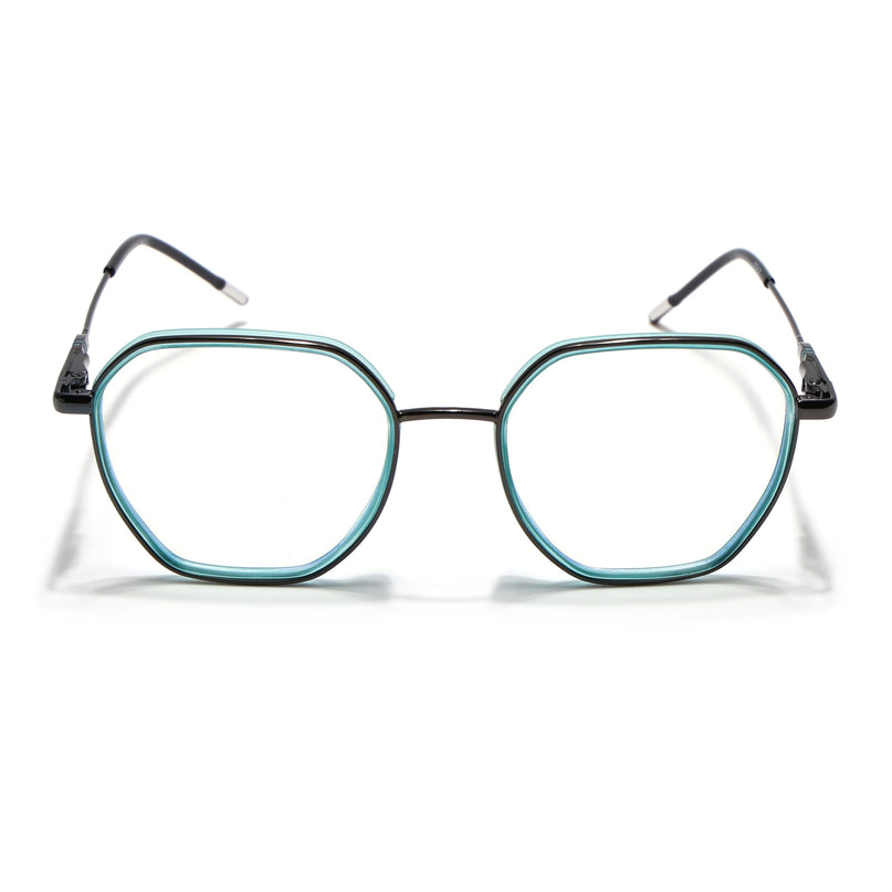 Eyejack Sea Green & Grey Hexagonal Eyeglasses for Men & Women (2503FCL1561-C5)
