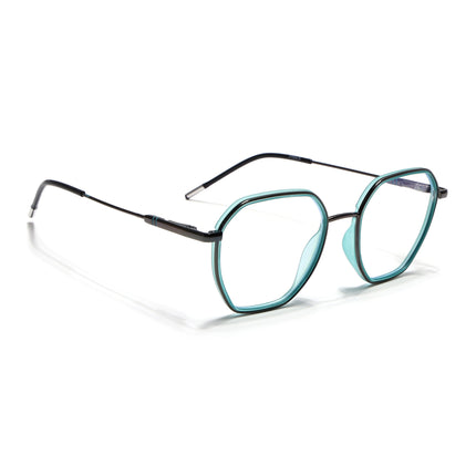 Eyejack Sea Green & Grey Hexagonal Eyeglasses for Men & Women (2503FCL1561-C5)